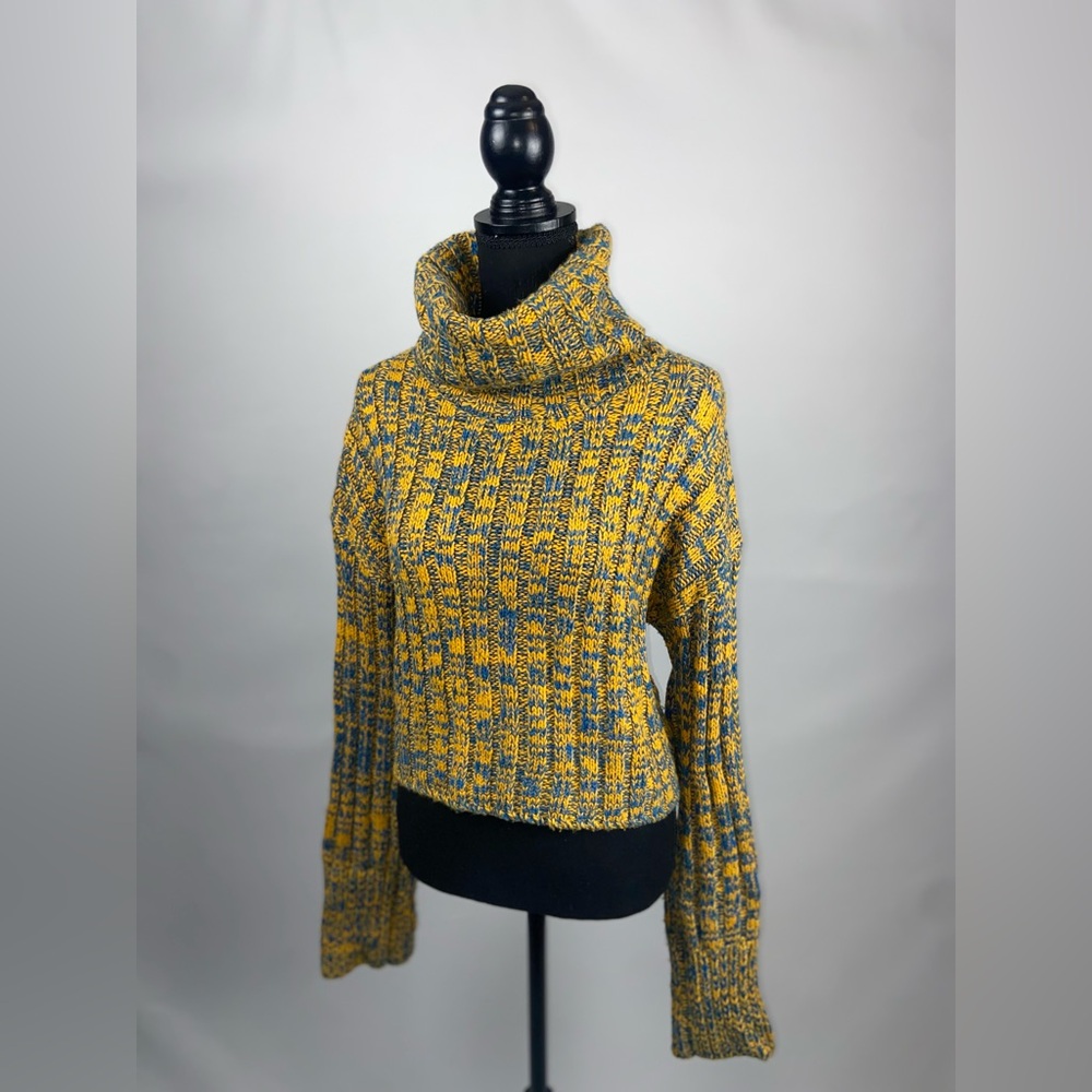 Cropped Sweater Urban Outfitters Turtleneck Small Yellow & Blue Belle Sleeves